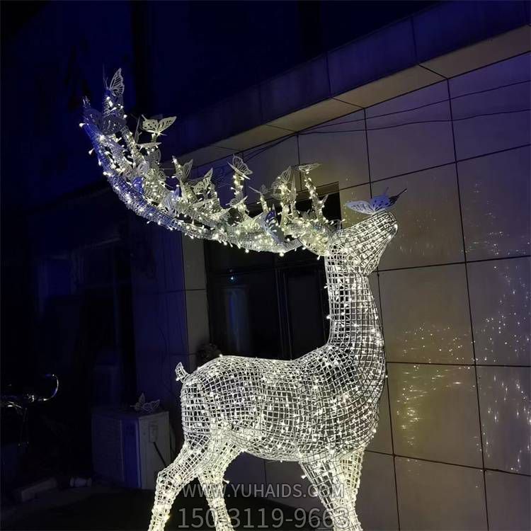 广场户外摆放不锈钢网格灯光亮化鹿动物景观雕塑