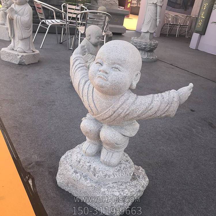 石雕小和尚花岗岩雕刻小沙弥寺庙景区创意人物摆件雕塑