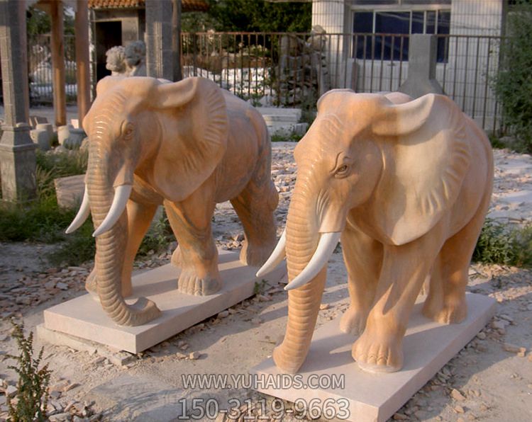 庭院别墅大型晚霞红石雕大象雕塑