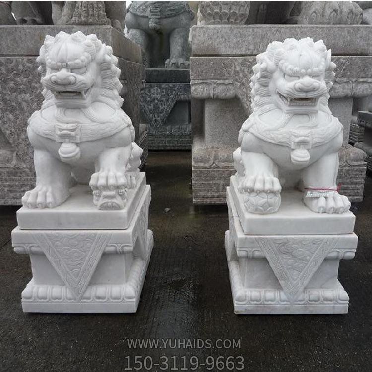 汉白玉天然优质石材雕刻狮子门墩企业公司摆件雕塑