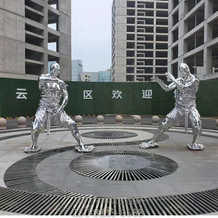 不锈钢镜面抽象摔跤运动人物雕塑小区广场摆件
