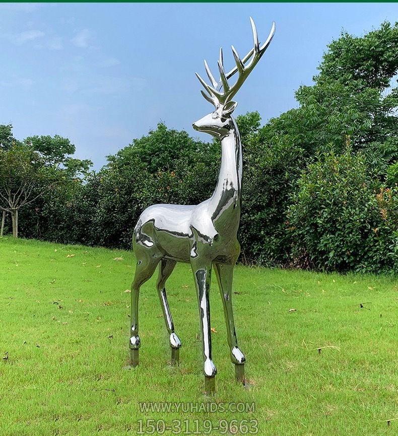 公园不锈钢镜面鹿雕塑