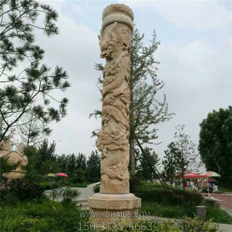 天然大理石雕刻盘龙石柱景区园林户外摆件雕塑