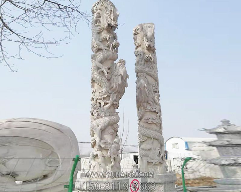 园林景区摆放大理石盘龙柱雕塑