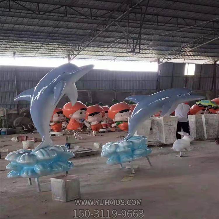 玻璃钢卡通海豚景观摆件游乐园雕塑