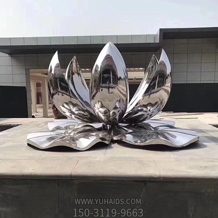 大型不锈钢镜面荷花雕塑园林喷泉水景摆件