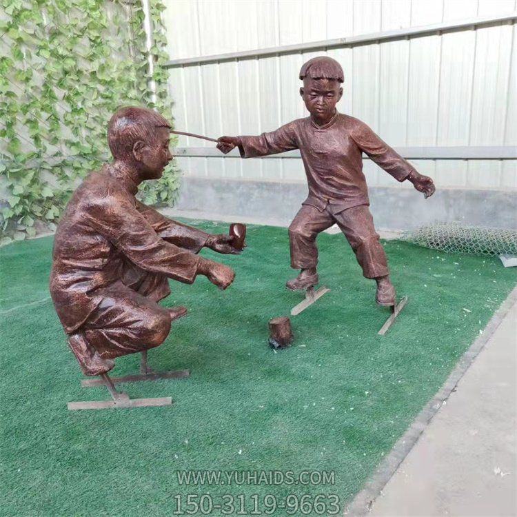 公园摆放玻璃钢仿铜童趣儿童玩陀螺景观小品雕塑
