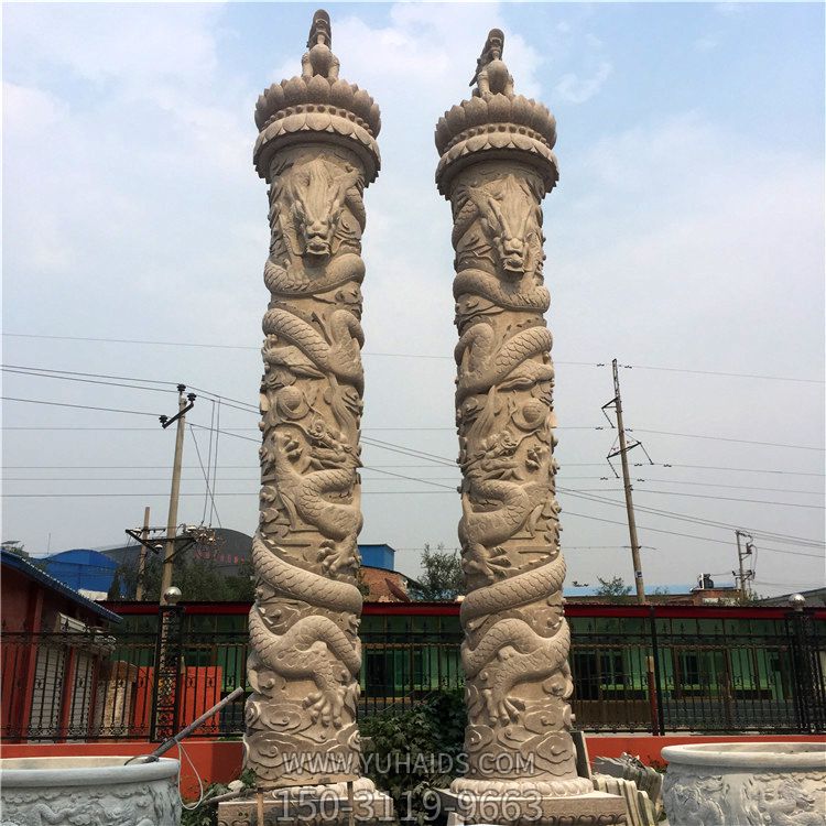 大型古代帝王陵墓华表盘龙柱雕塑