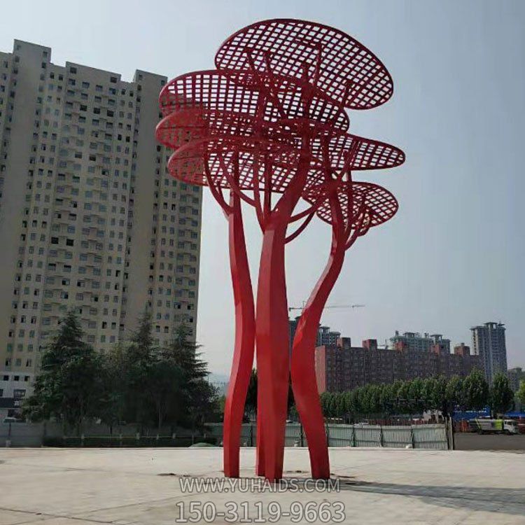 不锈钢户外广场大型创意抽象植物景观雕塑