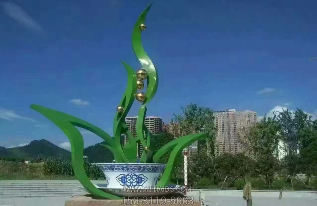 公园广场不锈钢绿色水仙花雕塑