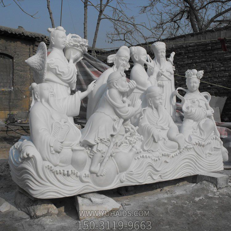 景区汉白玉大型神话人物八仙过海雕塑