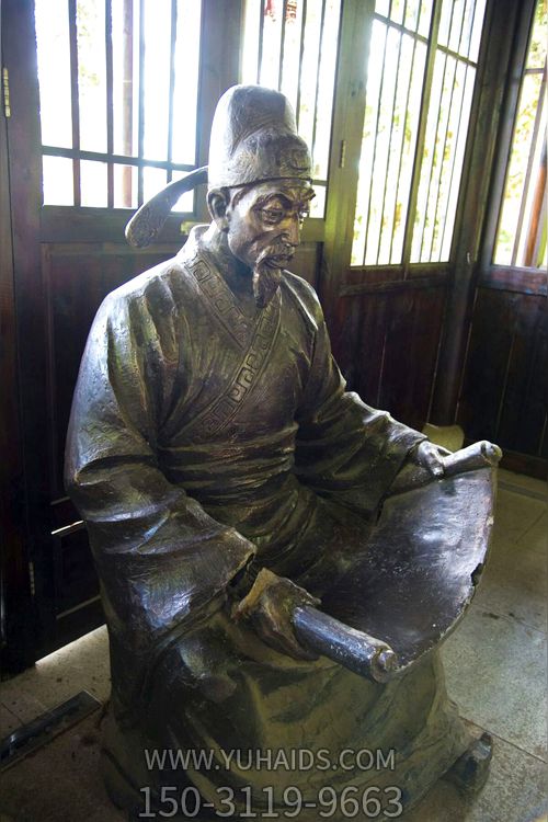 学院摆放唐朝书法家欧阳询玻璃钢仿铜雕塑