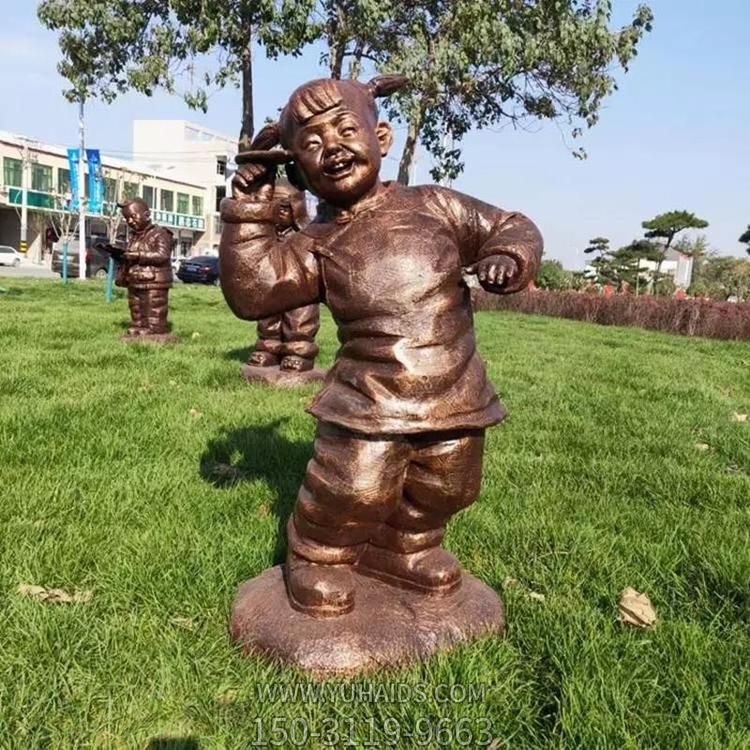 儿童景观玻璃钢仿铜户外园林摆件雕塑