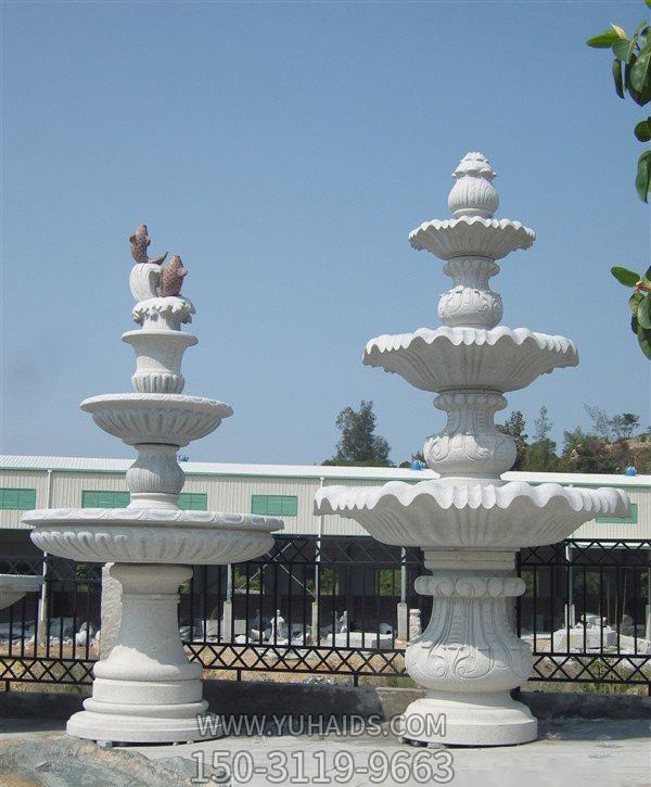 公园摆放汉白玉简约三层喷泉雕塑