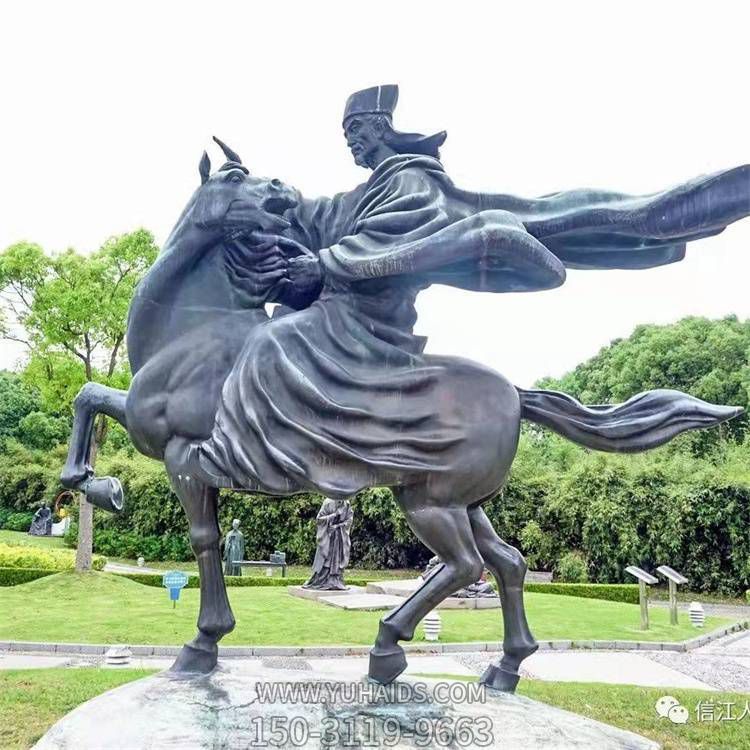 广场创意玻璃钢仿铜古代骑马的人物雕塑