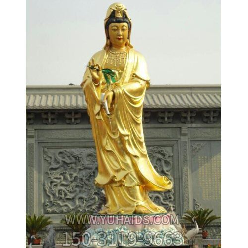 树脂玻璃钢鎏金立式滴水观音佛像寺院供奉摆件雕塑