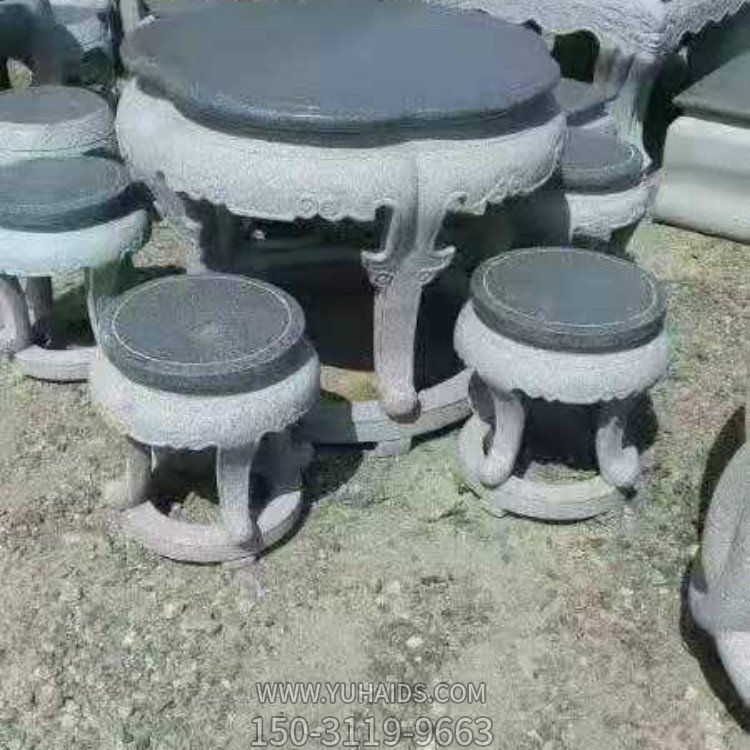 庭院户外摆放青石仿古圆鼓石桌石凳雕塑