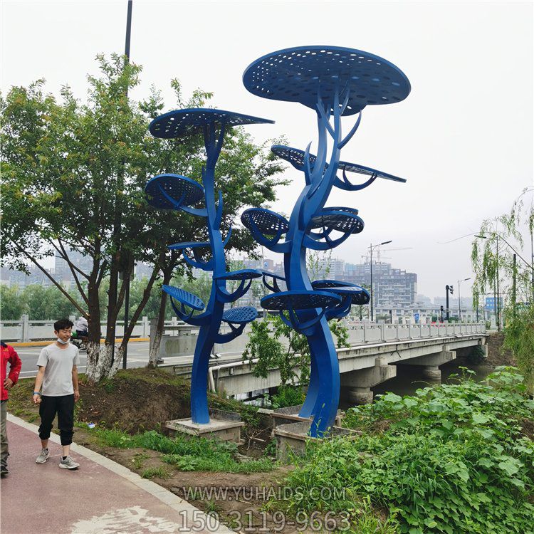 户外园林广场大型不锈钢镂空喷漆树城市景观地标雕塑