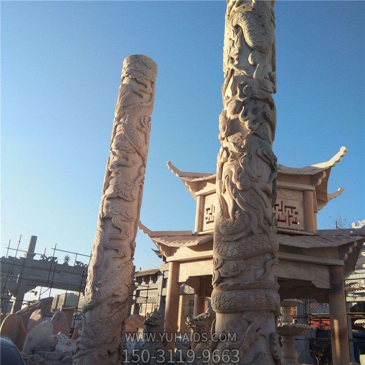 户外广场大型盘龙石雕文化柱雕塑