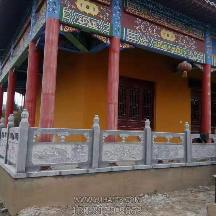 景区古建筑台阶安装青石浮雕花纹防护栏杆雕塑
