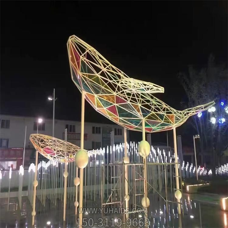 广场喷泉景观不锈钢几何镂空鲸鱼雕塑
