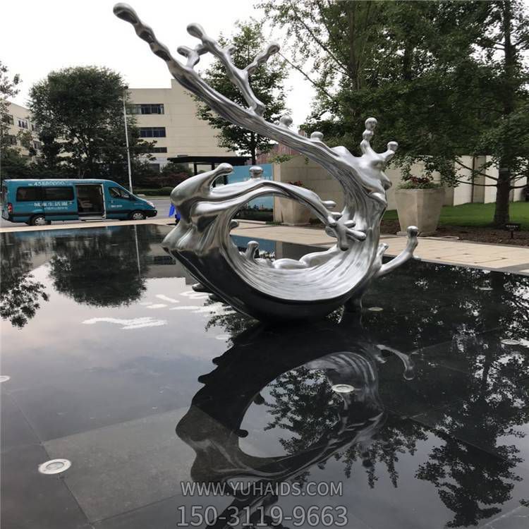 不锈钢镜面户外喷泉水景海浪浪花雕塑