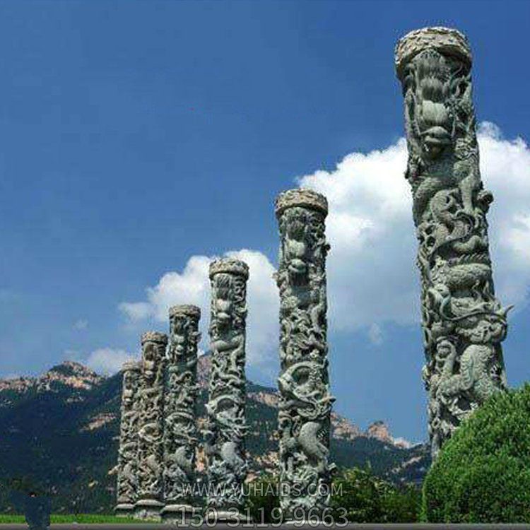大理石石雕户外园林景观盘龙石柱雕塑