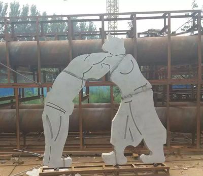 景区剪影不锈钢蒙古人摔跤雕塑