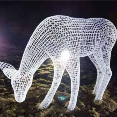 镂空动物园林户外摆件  不锈钢几何镂空创意梅花鹿雕塑