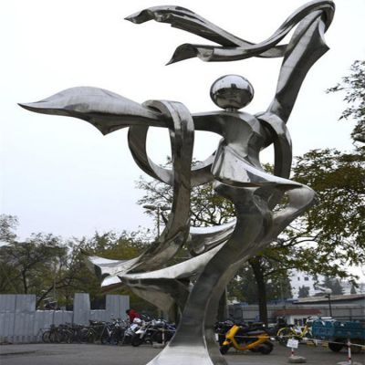 不锈钢几何户外园林景观抽象跳舞的人物雕塑