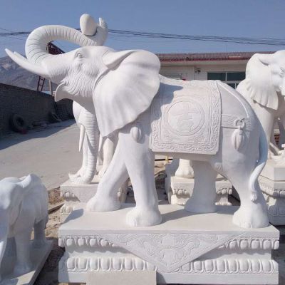 大理石石雕户外园林景观动物大象雕塑