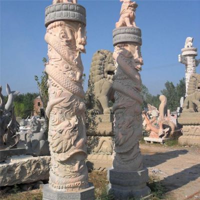 园林墓地广场 大理石雕刻龙纹 文化石柱雕塑