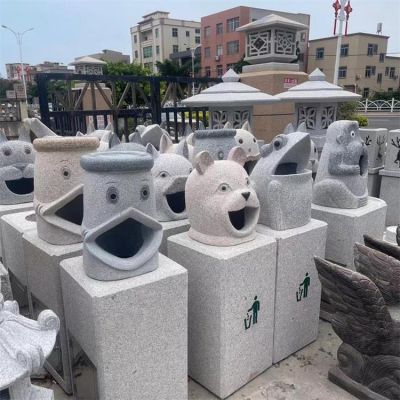 公园户外花岗岩浮雕卡通动物垃圾桶雕塑