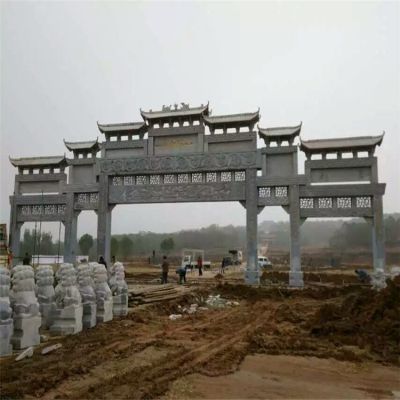 城镇村口大型石雕牌坊雕塑