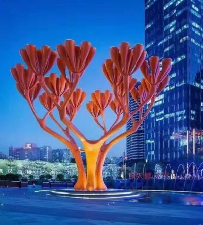 广场大型不锈钢创意景观植物树雕塑