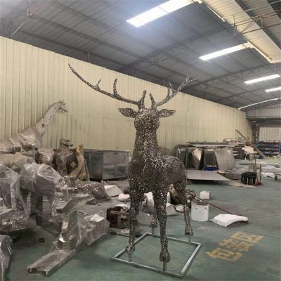 不锈钢镂空照明户外园林动物梅花鹿雕塑