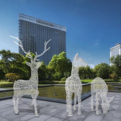 户外大型不锈钢镂空鹿雕塑 公园抽象麋鹿仿真动物雕塑