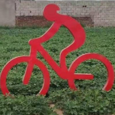 公园骑自行车铁艺运动人物雕塑模型