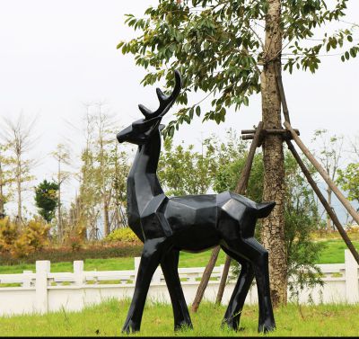 公园景区玻璃钢几何黑色梅花鹿雕塑