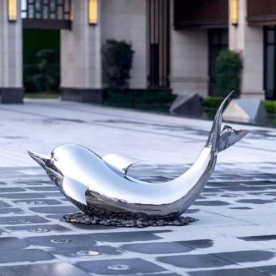 广场不锈钢镜面景观海豚雕塑
