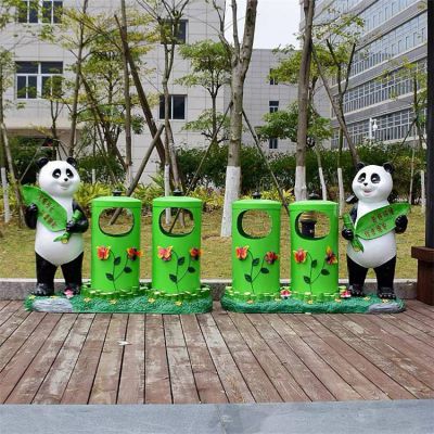 校园户外摆放玻璃钢熊猫卡通垃圾桶雕塑
