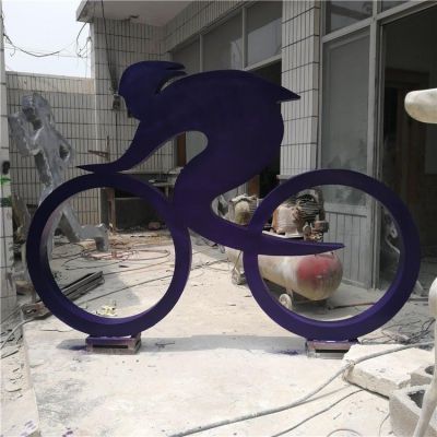 不锈钢剪影抽象骑行车的人物雕塑