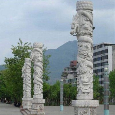 城市广场柱子石雕盘龙柱 户外大型雕塑