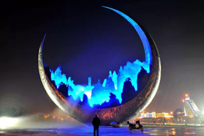 户外广场大型夜晚不锈钢照明创意月亮雕塑