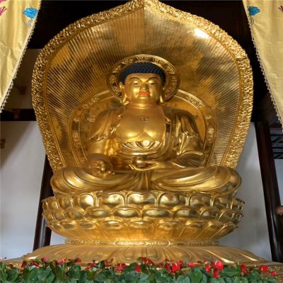 寺庙大型神佛不锈钢喷金三宝宝雕塑