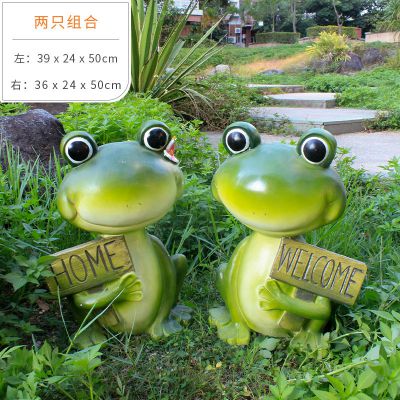 花园两只树脂可爱青蛙雕塑