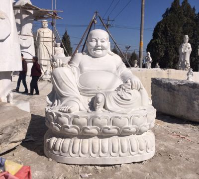 景区大型汉白玉石雕大肚子弥勒佛雕塑