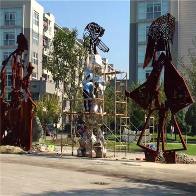 不锈钢剪影镂空戏曲皮影戏公园景观雕塑