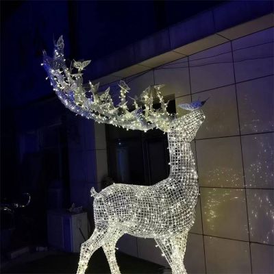 广场户外摆放不锈钢网格灯光亮化鹿动物景观雕塑