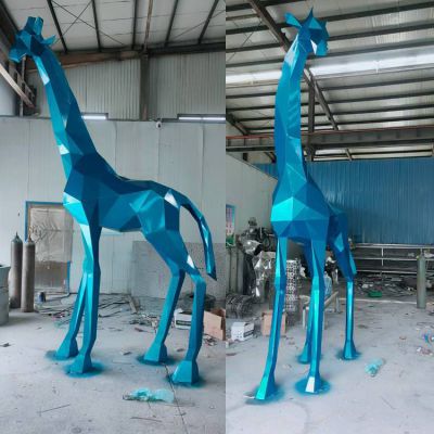 大型不锈钢几何园林动物景观长颈鹿雕塑